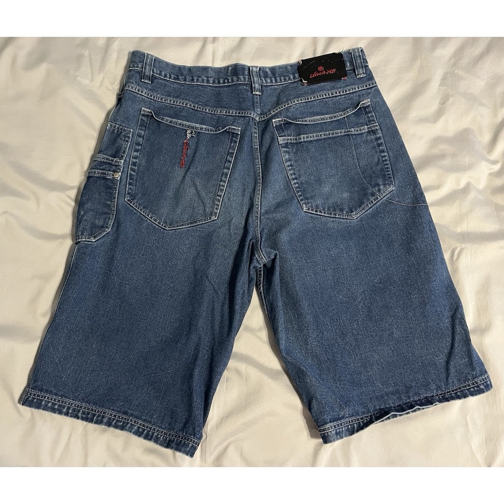 FUBU The Collection Denim Shorts Carpenter Utility Pockets Baggy Y2K W40